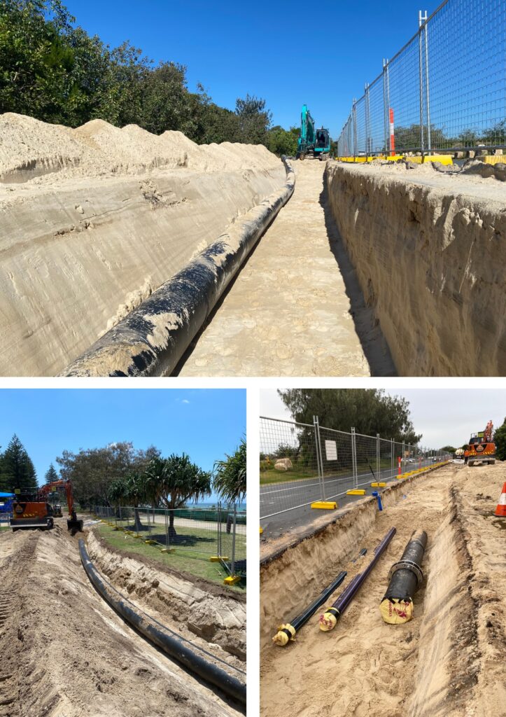 Composite image showing different views of the trench that was excavator for the pipeline.