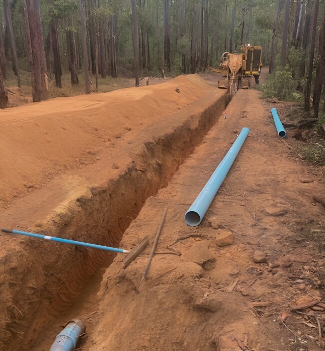 Dug trench with pvco pipe to be laid