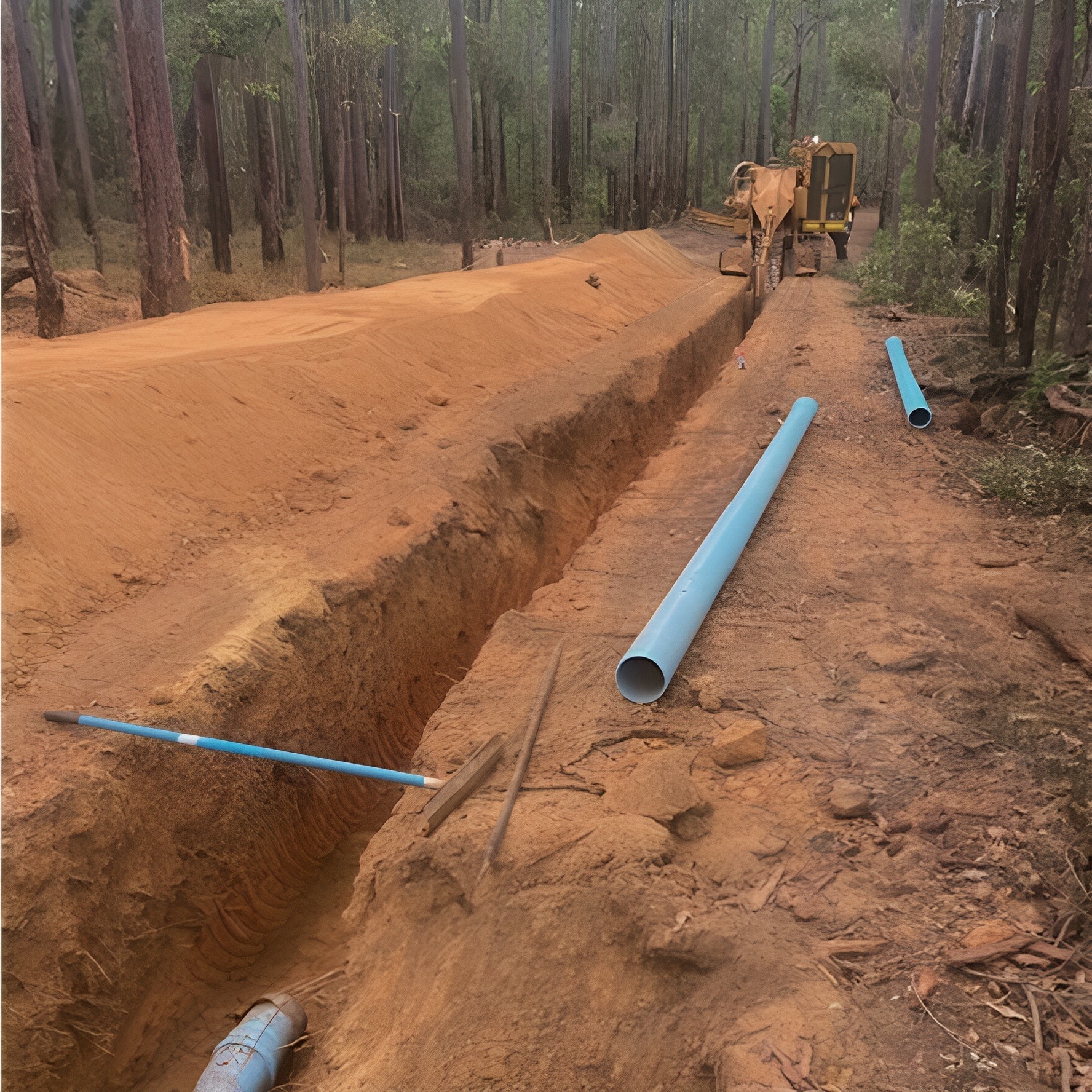 Dug trench with pvco pipe to be laid