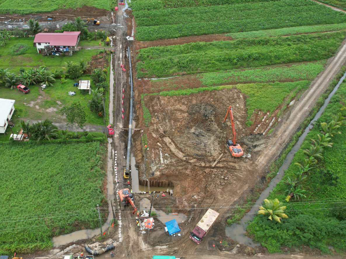 Aerial view of pipeline construction site. 